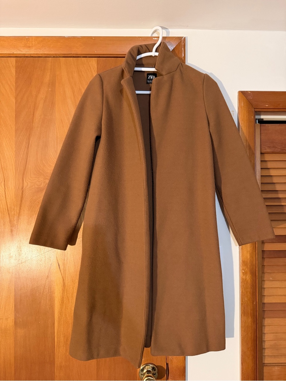 Zara Camel Brown Classic Wool-Blend Trench Coat